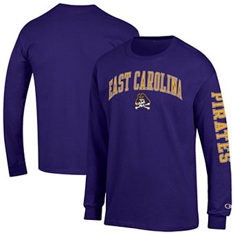 Men's Champion Purple ECU Pirates Arch Over Logo 2-Hit Long Sleeve T-Shirt