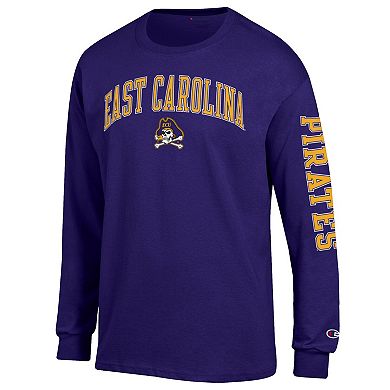 Men's Champion Purple ECU Pirates Arch Over Logo 2-Hit Long Sleeve T-Shirt