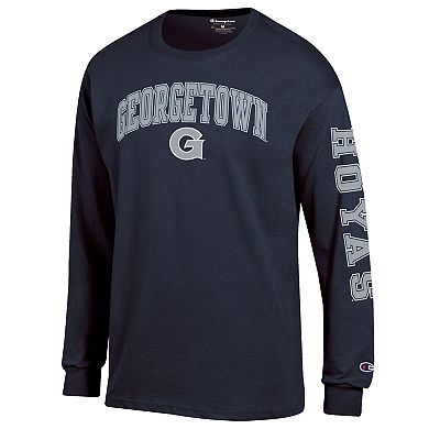 Men's Champion Navy Georgetown Hoyas Arch Over Logo 2-Hit Long Sleeve T-Shirt