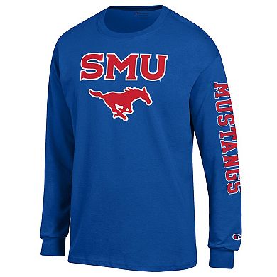 Men's Champion Royal SMU Mustangs Arch Over Logo 2-Hit Long Sleeve T-Shirt
