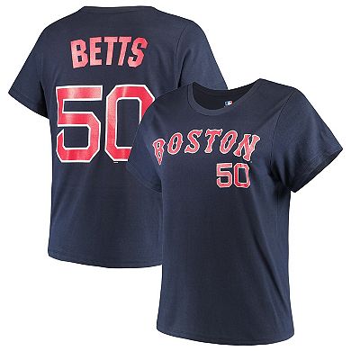 Women's Majestic Mookie Betts Navy Boston Red Sox Team Name & Number T-Shirt