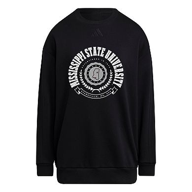 Women's adidas Black Mississippi State Bulldogs Oversized Crewneck Pullover