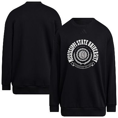 Women's adidas Black Mississippi State Bulldogs Oversized Crewneck Pullover