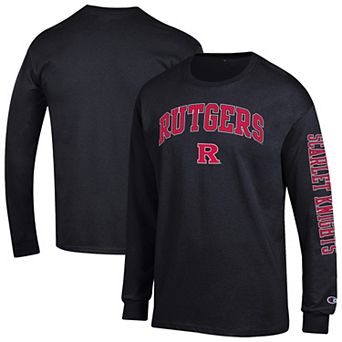 Men's Champion Black Rutgers Scarlet Knights Arch Over Logo 2-Hit Long Sleeve T-Shirt