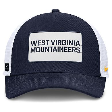 Men's Nike Navy/White West Virginia Mountaineers 2025 On-Field Rise Patch Trucker Adjustable Hat