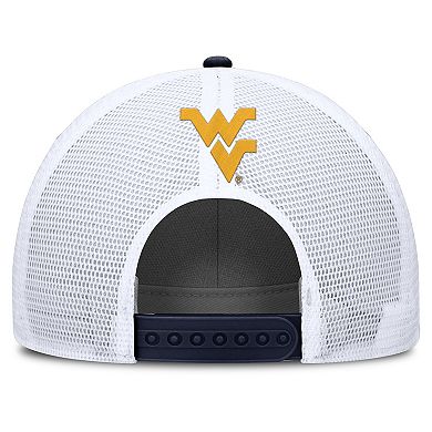 Men's Nike Navy/White West Virginia Mountaineers 2025 On-Field Rise Patch Trucker Adjustable Hat