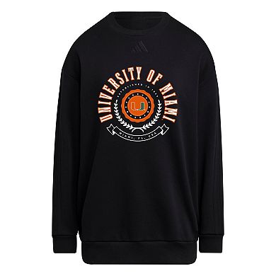Women's adidas Black Miami Hurricanes Oversized Crewneck Pullover