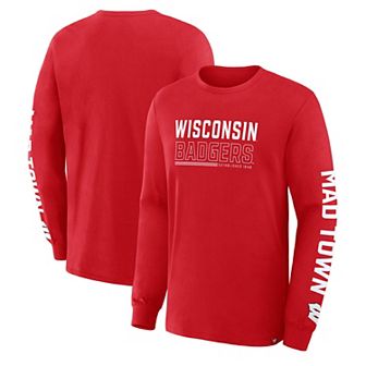 Men's Fanatics Red Wisconsin Badgers Quad Fuel The Fire Long Sleeve T-Shirt