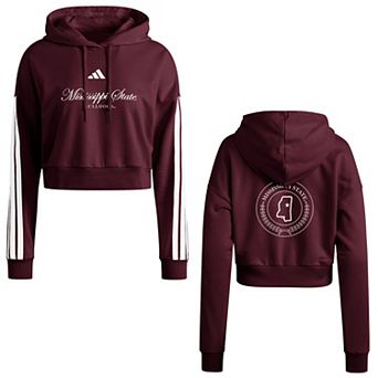 Women's adidas Maroon Mississippi State Bulldogs Campus Queen Cropped Pullover Hoodie