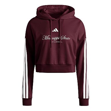 Women's adidas Maroon Mississippi State Bulldogs Campus Queen Cropped Pullover Hoodie