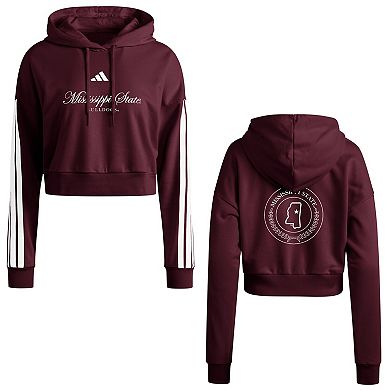 Women's adidas Maroon Mississippi State Bulldogs Campus Queen Cropped Pullover Hoodie