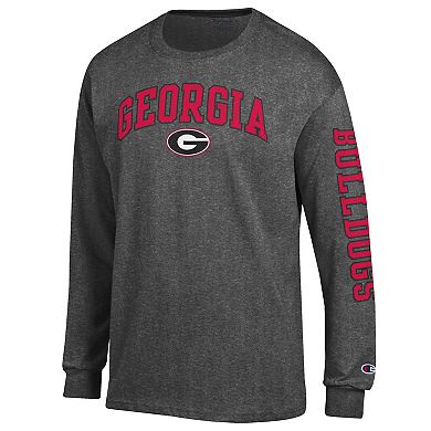Men's Champion Charcoal Georgia Bulldogs Arch Over Logo 2-Hit Long Sleeve T-Shirt