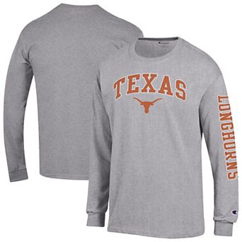 Men's Champion Heather Gray Texas Longhorns Arch Over Logo 2-Hit Long Sleeve T-Shirt