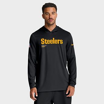Men's Nike Black Pittsburgh Steelers Big & Tall Sideline Performance Long Sleeve Hoodie T-Shirt