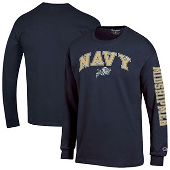 Men's Champion Navy Navy Midshipmen Arch Over Logo 2-Hit Long Sleeve T-Shirt