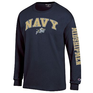 Men's Champion Navy Navy Midshipmen Arch Over Logo 2-Hit Long Sleeve T-Shirt