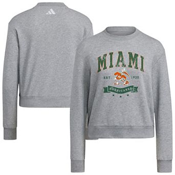 Women's adidas Gray Miami Hurricanes Pullover Crewneck Sweatshirt