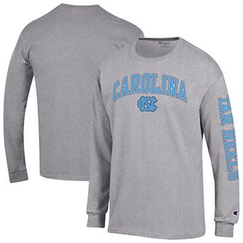 Men's Champion Heather Gray North Carolina Tar Heels Arch Over Logo 2-Hit Long Sleeve T-Shirt