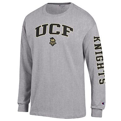 Men's Champion Heather Gray UCF Knights Arch Over Logo 2-Hit Long Sleeve T-Shirt