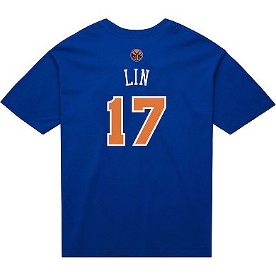 Men's Mitchell & Ness Jeremy Lin Blue New York Knicks Name & Number T-Shirt