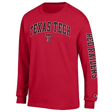 Men's Champion Red Texas Tech Red Raiders Arch Over Logo 2-Hit Long Sleeve T-Shirt