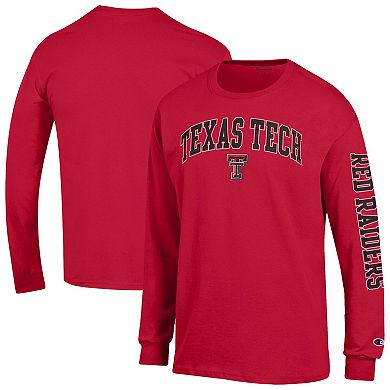 Men's Champion Red Texas Tech Red Raiders Arch Over Logo 2-Hit Long Sleeve T-Shirt