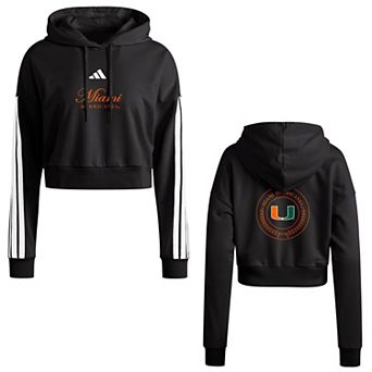 Women's adidas Black Miami Hurricanes Campus Queen Cropped Pullover Hoodie
