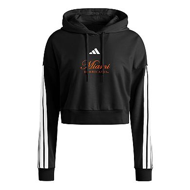 Women's adidas Black Miami Hurricanes Campus Queen Cropped Pullover Hoodie