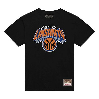Men's Mitchell & Ness Jeremy Lin Black New York Knicks Linsanity Logo T-Shirt