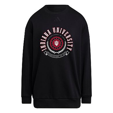 Women's adidas Black Indiana Hoosiers Oversized Crewneck Pullover