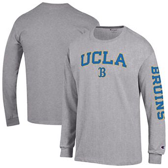Men's Champion Heather Gray UCLA Bruins Arch Over Logo 2-Hit Long Sleeve T-Shirt
