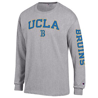 Men's Champion Heather Gray UCLA Bruins Arch Over Logo 2-Hit Long Sleeve T-Shirt