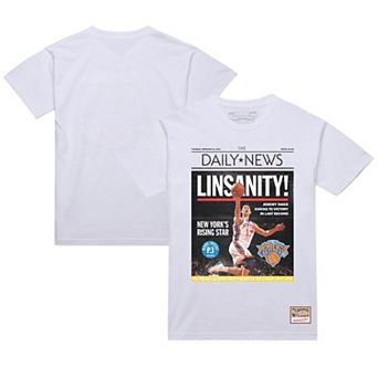 Men's Mitchell & Ness Jeremy Lin White New York Knicks Newspaper T-Shirt