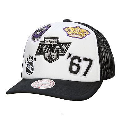 Men's Mitchell & Ness White/Black Los Angeles Kings Gridlock Trucker Adjustable Hat