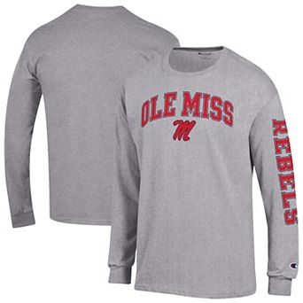 Men's Champion Heather Gray Ole Miss Rebels Arch Over Logo 2-Hit Long Sleeve T-Shirt