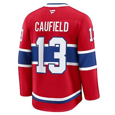 Men's Fanatics Cole Caufield Red Montreal Canadiens Home Premium Jersey