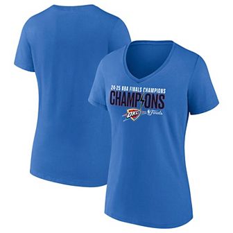 Women's Fanatics Blue Oklahoma City Thunder 2025 NBA Finals Champions Fast Break Hometown V-Neck T-Shirt
