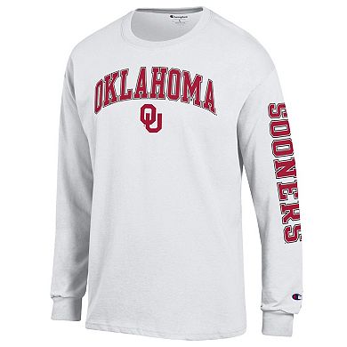 Men's Champion White Oklahoma Sooners Arch Over Logo 2-Hit Long Sleeve T-Shirt