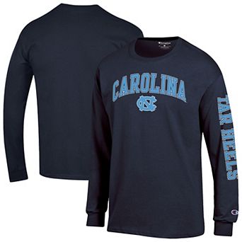 Men's Champion Navy North Carolina Tar Heels Arch Over Logo 2-Hit Long Sleeve T-Shirt