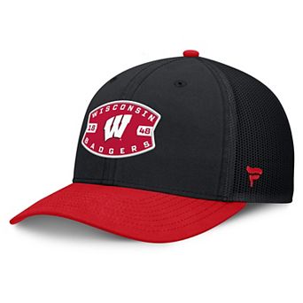 Men's Fanatics Black/Red Wisconsin Badgers Adapt Adjustable Trucker Hat