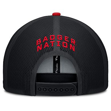 Men's Fanatics Black/Red Wisconsin Badgers Adapt Adjustable Trucker Hat