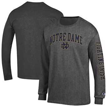 Men's Champion Charcoal Notre Dame Fighting Irish Arch Over Logo 2-Hit Long Sleeve T-Shirt