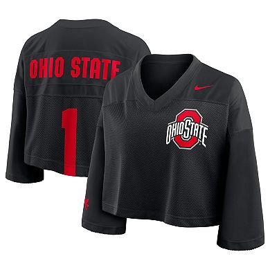Women's Nike Black Ohio State Buckeyes Cropped Mesh Fashion Jersey