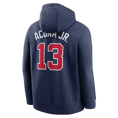Men's Nike Ronald Acu̱a Jr. Navy Atlanta Braves Player Name & Number Club Fleece Pullover Hoodie