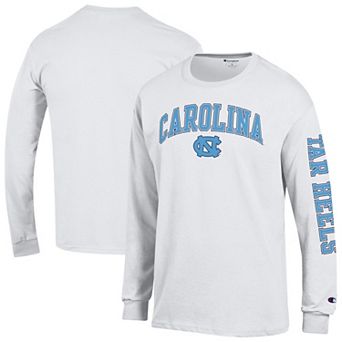 Men's Champion White North Carolina Tar Heels Arch Over Logo 2-Hit Long Sleeve T-Shirt