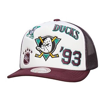 Men's Mitchell & Ness White/Purple Anaheim Ducks Gridlock Trucker Adjustable Hat