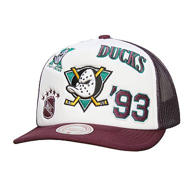Men's Mitchell & Ness White/Purple Anaheim Ducks Gridlock Trucker Adjustable Hat