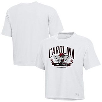 Women's Under Armour White South Carolina Gamecocks Essentials Icon Ultra-Soft Tri-Blend Boxy Cropped T-Shirt