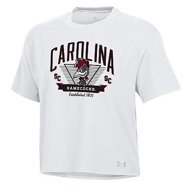 Women's Under Armour White South Carolina Gamecocks Essentials Icon Ultra-Soft Tri-Blend Boxy Cropped T-Shirt