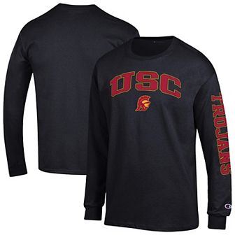 Men's Champion Black USC Trojans Arch Over Logo 2-Hit Long Sleeve T-Shirt